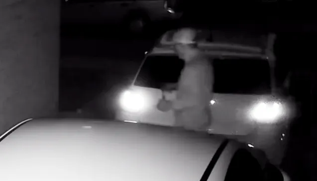 vandaal steelt merktekens van auto 0