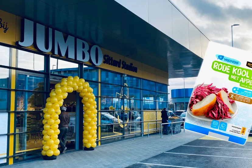 veiligheidswaarschuwing jumbo glas in rode kool met appel