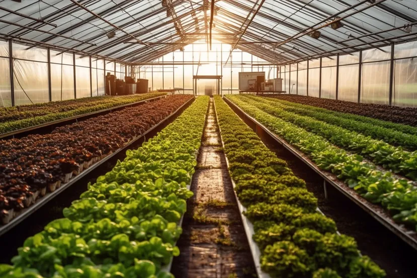 verse biologische plantengroei in moderne kastechnologie gegenereerd door ai