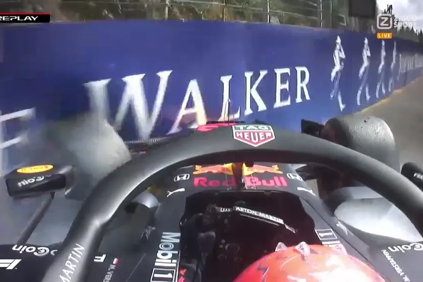 verstappen belandt in de bandenmuur spa 2019