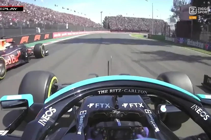 verstappen steekt beide mercedessen voorbij voor de eerste bocht