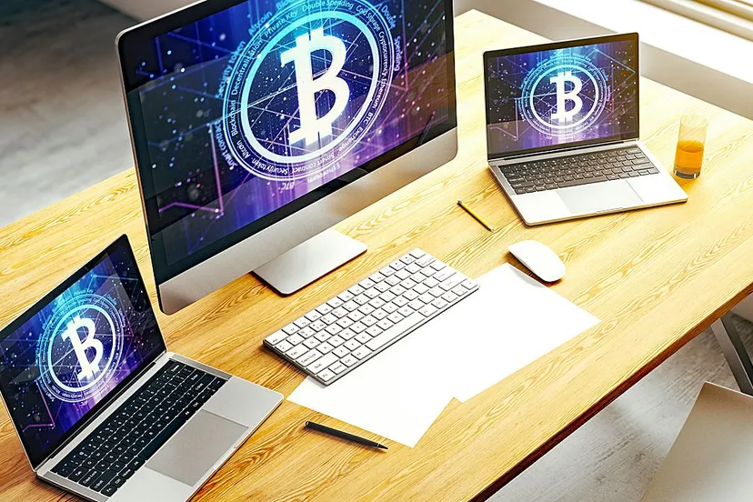 creative bitcoin concept modern laptop screen 3d rendering