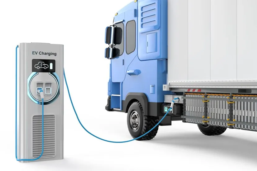 elektrische vrachtwagen laadpaal illustratie