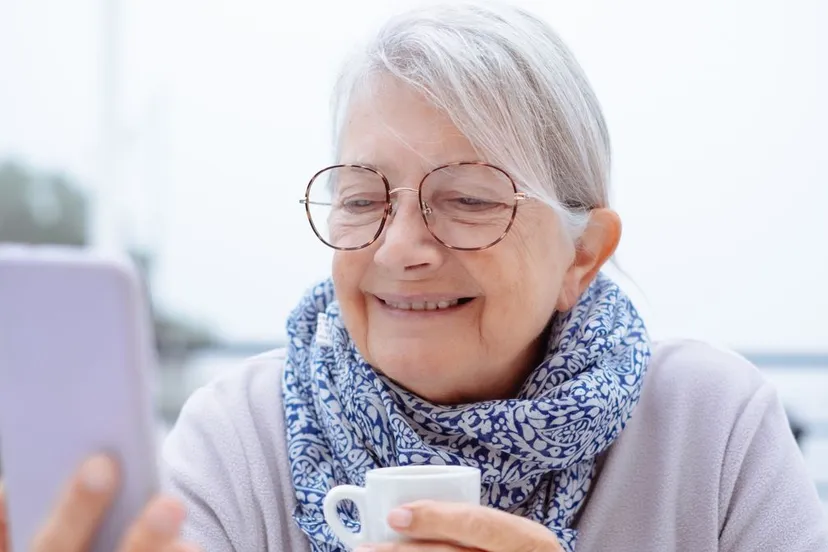 senior vrouw smartphone whatsapp