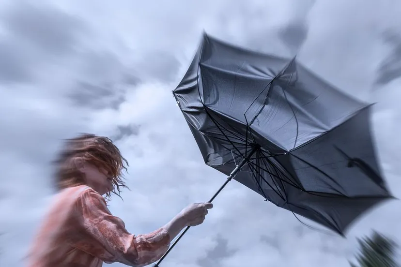 vrouw wind paraplu