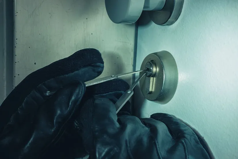 inbreker probeert slot te openen