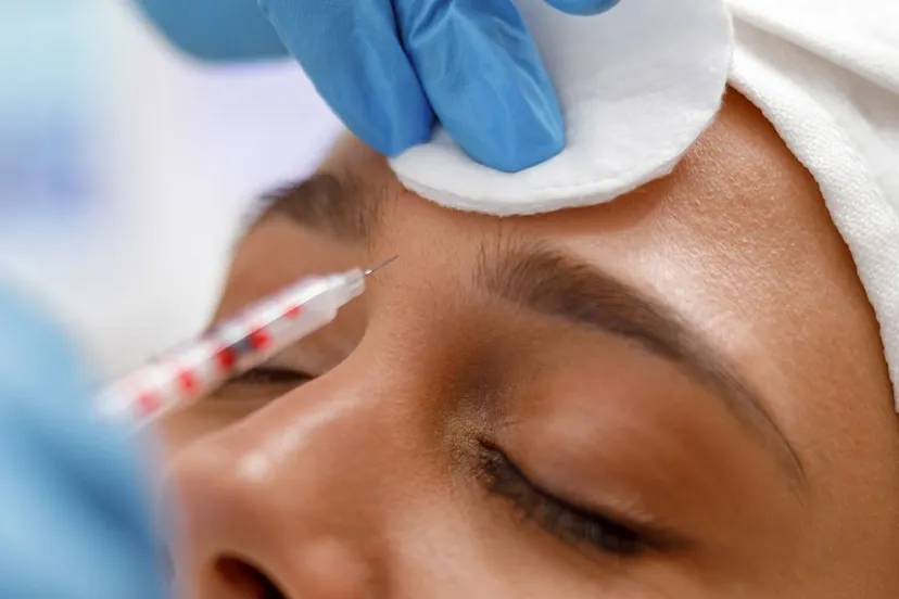 vrouw botox injectiie voorhoofd