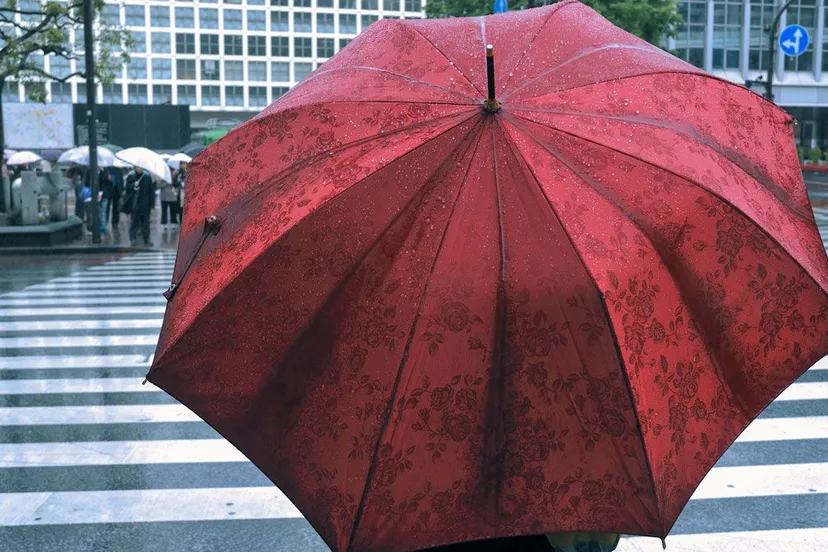 rode natte paraplu