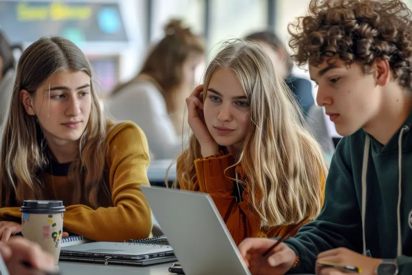 scholieren achter computer