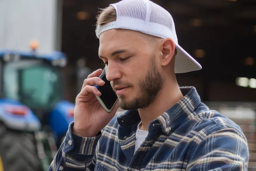boer telefonnert bij stal