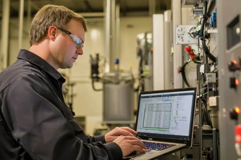 werknemer laptop veiligheidsbril