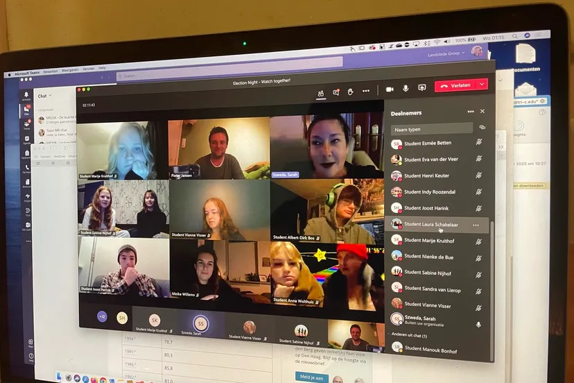 screenshot van het digitale gesprek tussen studenten van cuyahoga community college en de landstede studenten over de amerikaanse verkiezingen