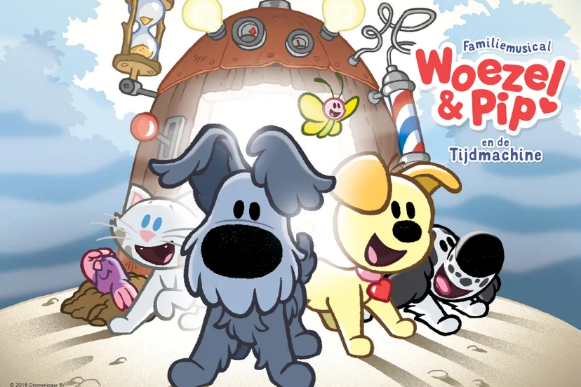promobeeld woezel pip en de tijdmachine liggend met logo credits dromenjager bv