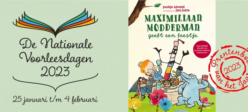 de nationale voorleesdagen logo en prentenboek