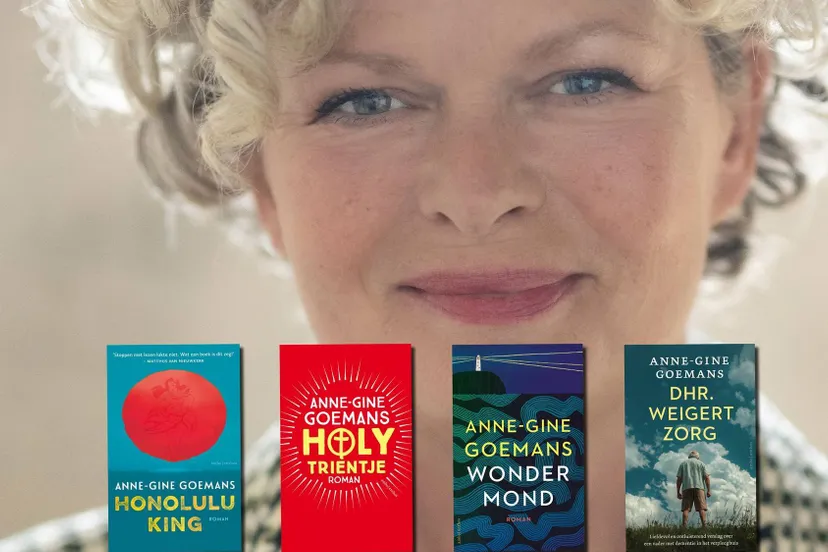 Anne-Gine Goemans met boekcovers