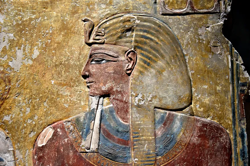 pharaoh seti i detail of a wall painting from the tomb of seti i at the valley of the kings western thebes egypt neues museum