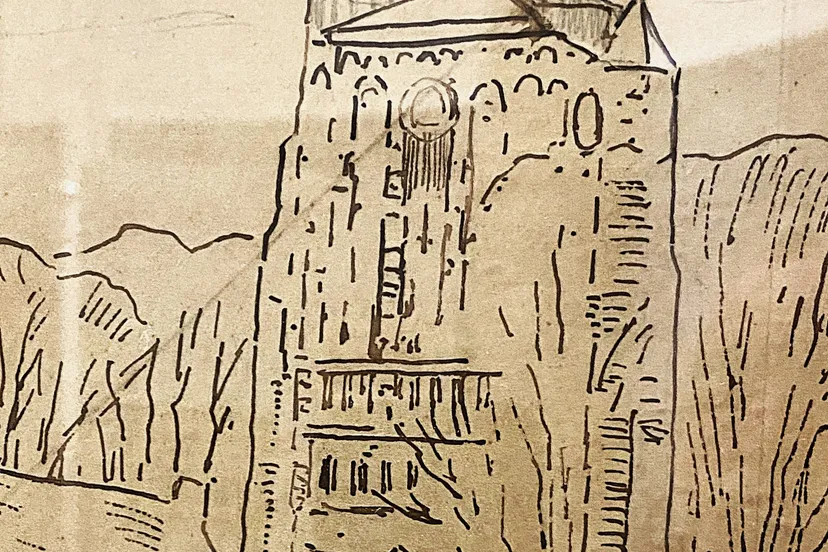 Fragment schilderij Gezicht op Vught van Frans Slager ca 1920