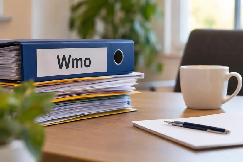 Wmo-dossier op een verlicht bureau