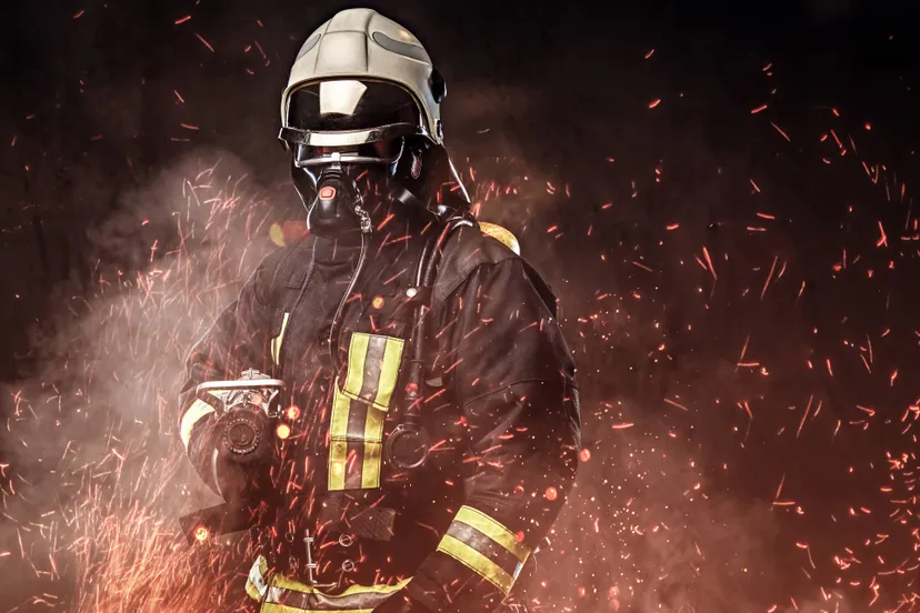 professional-firefighter-dressed-uniform-oxygen-mask-standing-fire-sparks-smoke-dark-background