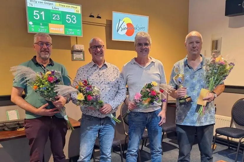 v.l.n.r. 4e Gert-Jan v.d. Ven; 3e Andre Janssen; 2e Willy v. Ooyen; Kampioen Theo v. Hout.