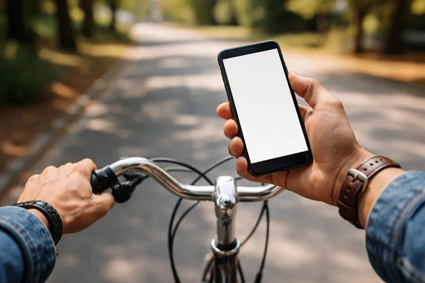 Fietsrit met smartphone in hand