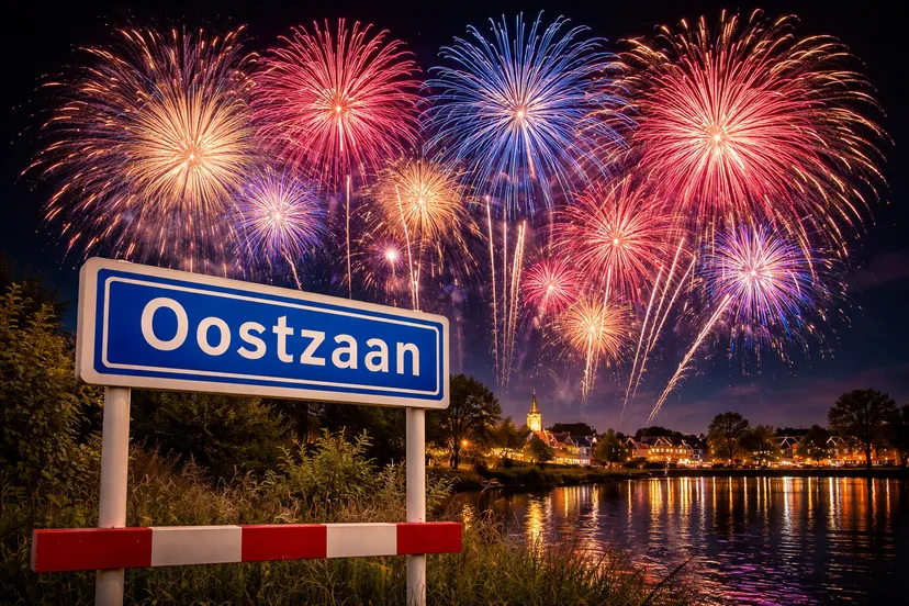 Vuurwerk boven Oostzaan bij nacht