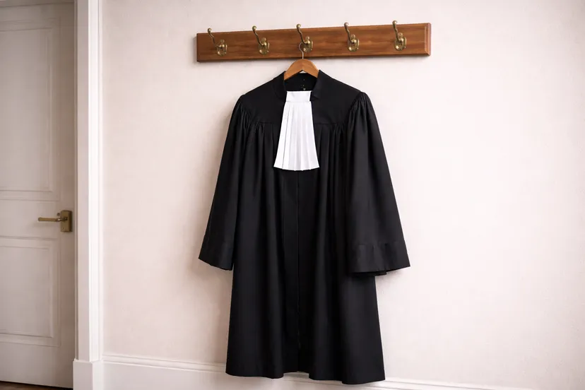 Zwarte toga aan houten kapstok