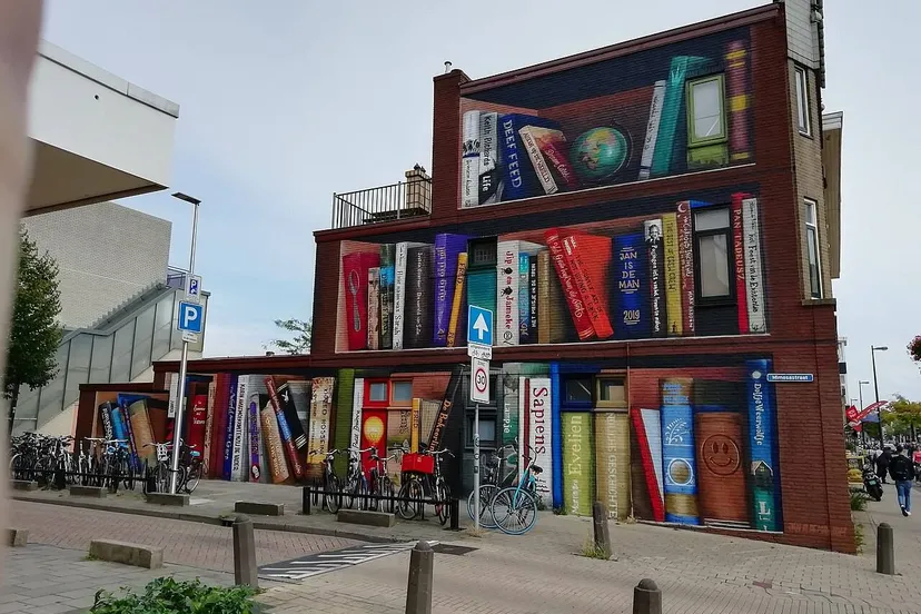 muurschildering boekenkast janisdeman wikipedia