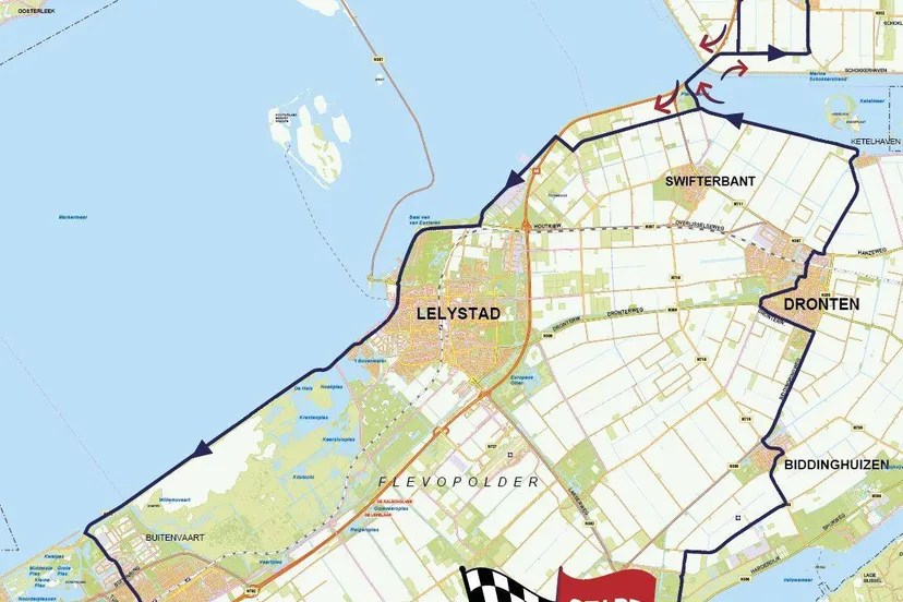 Routekaart 4 september Simac Ladies Tour (© gem Zeewolde)