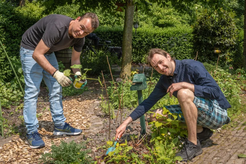 vrijwilligers van piezo verzorgen de tuinen rondom het gebouw aan de cesar franckrode fotograaf jeroen stahlecker