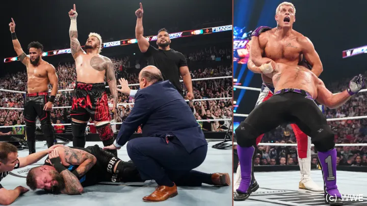 Bei "Backlash France" im Mai 2024: Tama Tonga ergänzt die Bloodline, Cody stoppt AJ Styles mit den Cross Rhodes