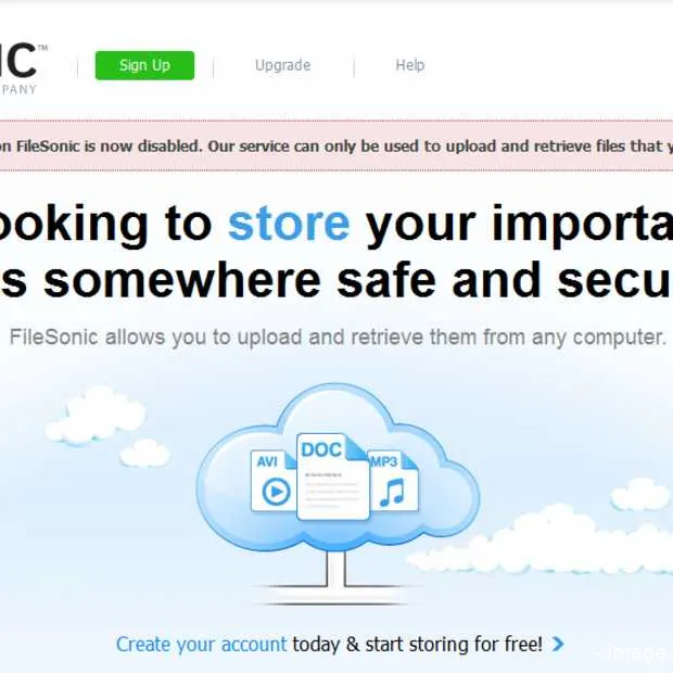 filesonic sluit de file sharing functie