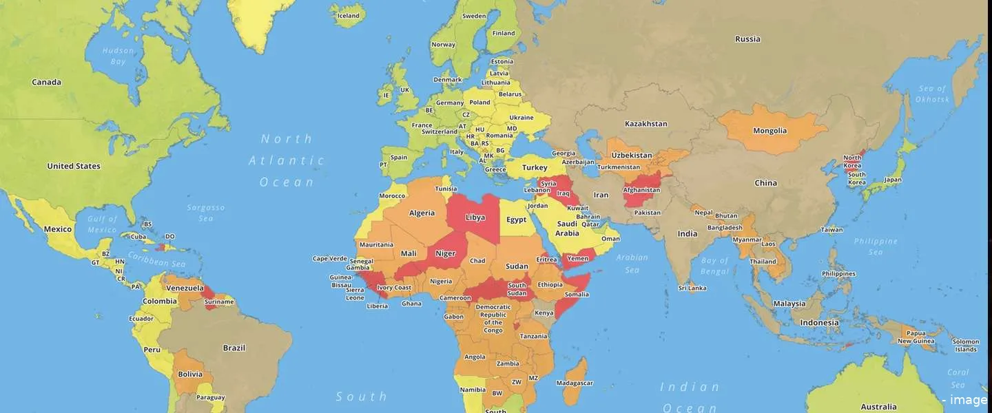 gevaarlijke landen wereldkaart