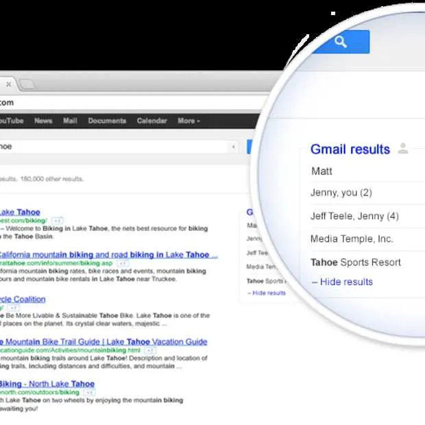 google search toont gmail resultaten