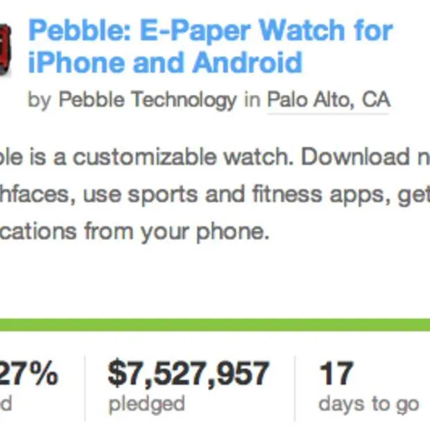 kickstarter helpt pebble aan 7 5 miljoen