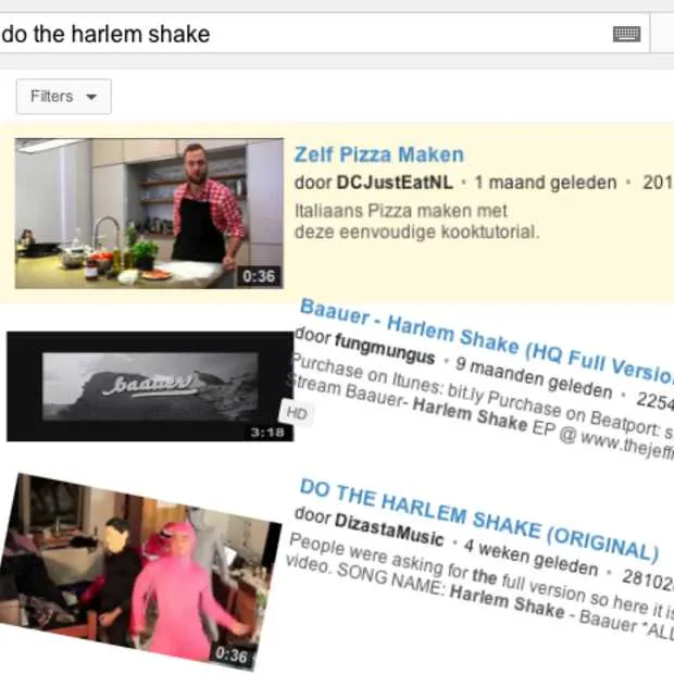 zoek op do the harlem shake op youtube e