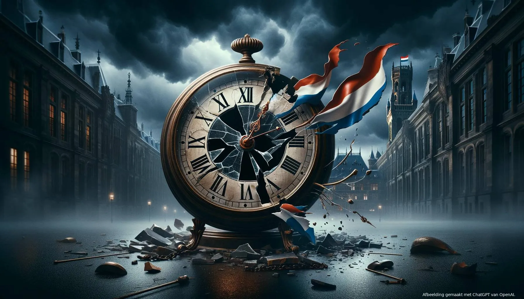 dalle 2025 04 18 092201 a dramatic high definition image of a broken clock symbolizing political dysfunction the clock has a classic round design with roman numerals its jpg