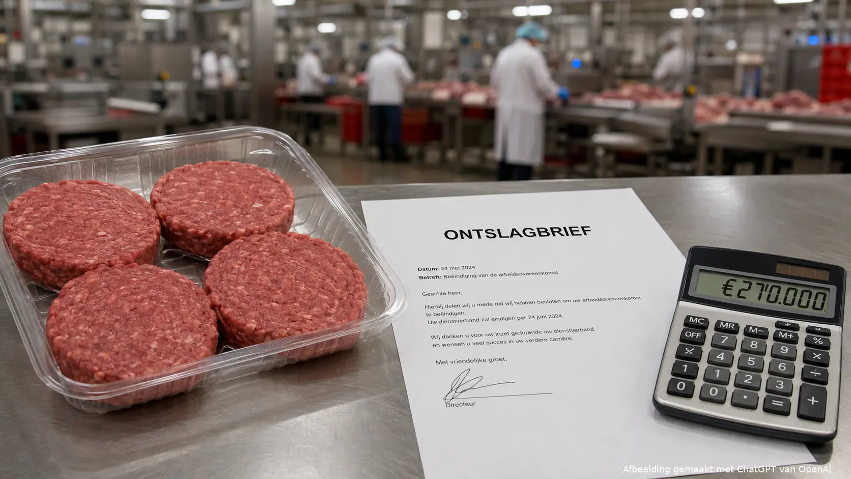 Vier hamburgers naast een ontslagbrief en een bedrag van bijna 270.000 euro na een arbeidsrechtszaak