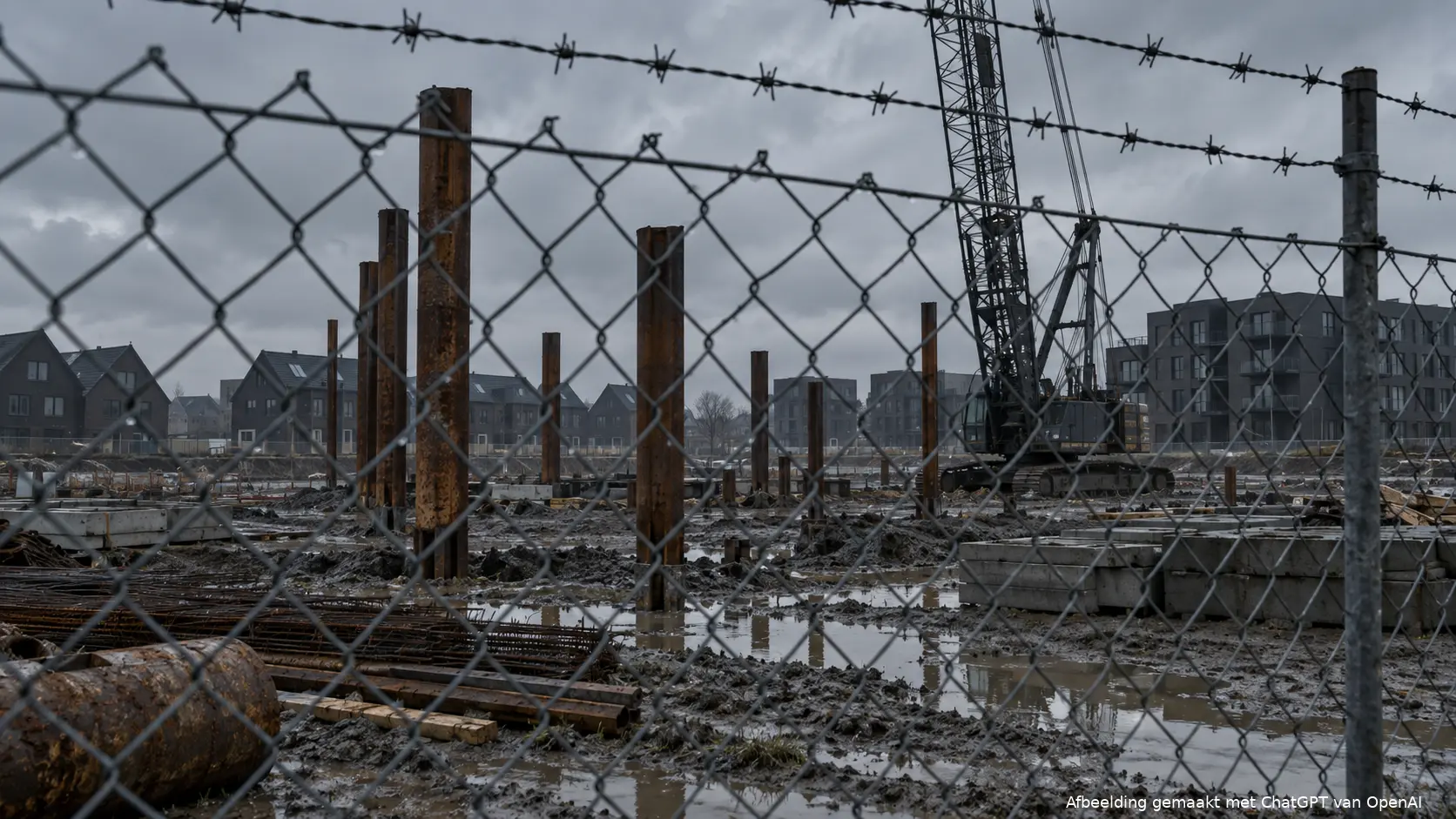 Stilgevallen bouwterrein voor huurwoningen in Nederland.
