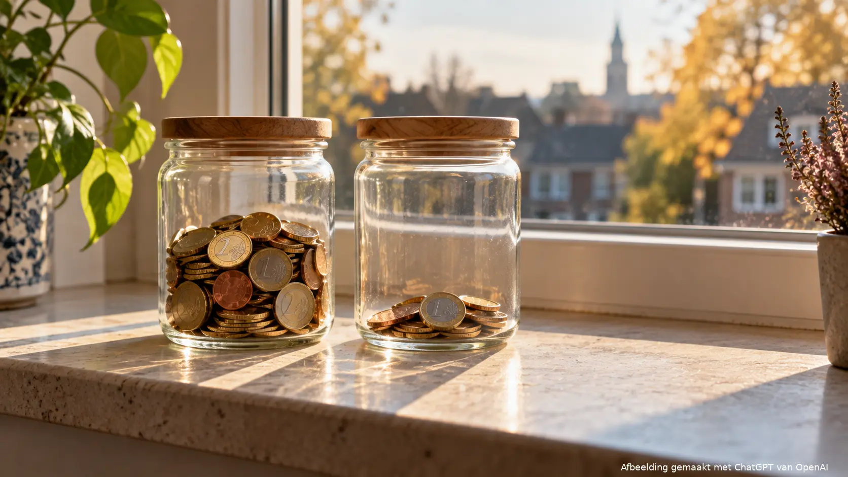 Twee potten met verschillende hoeveelheden munten als symbool voor wisselende spaarrente