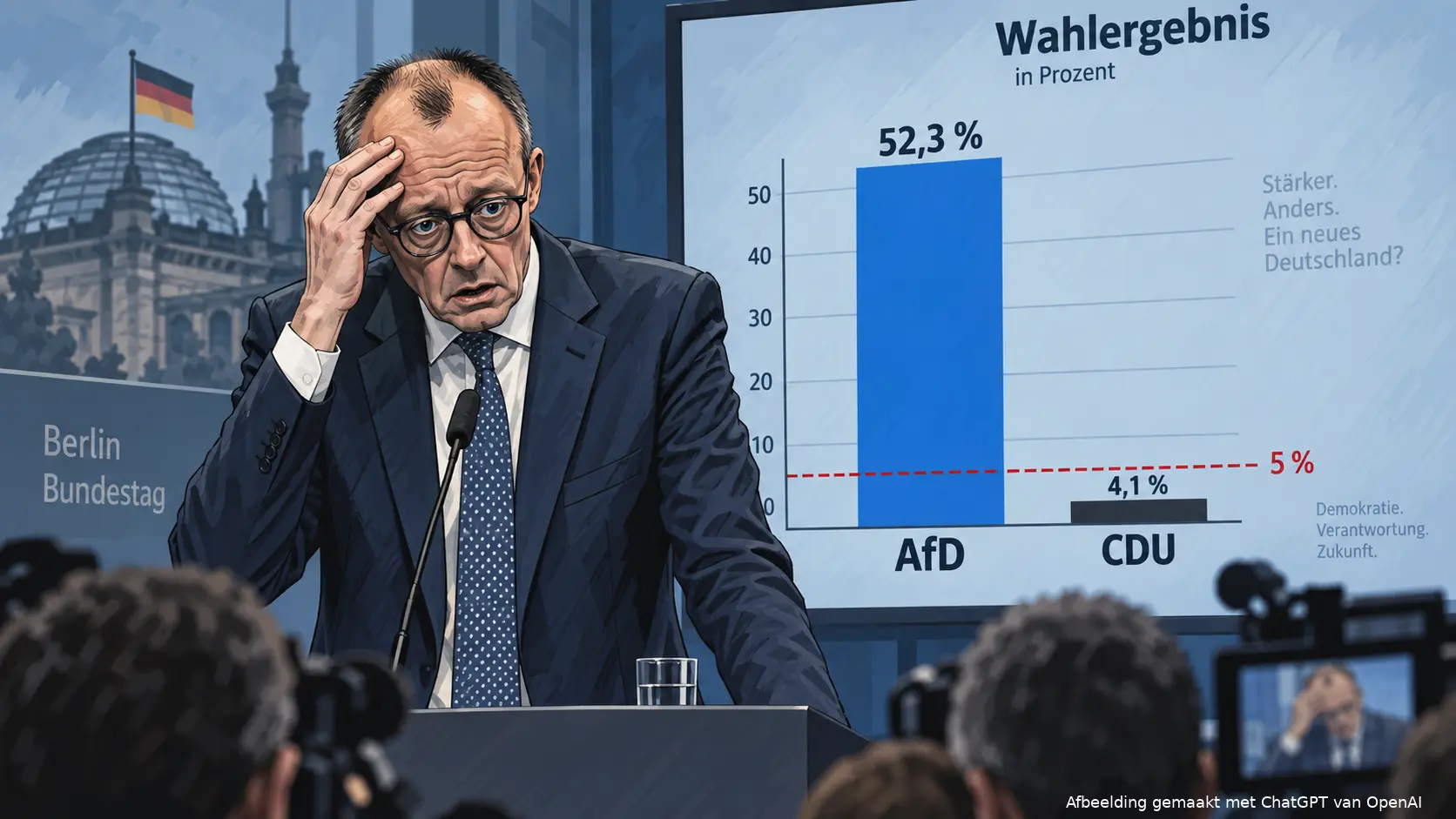 Friedrich Merz reageert aangeslagen op de verpletterende verkiezingsuitslag in Mecklenburg-Voor-Pommeren.
