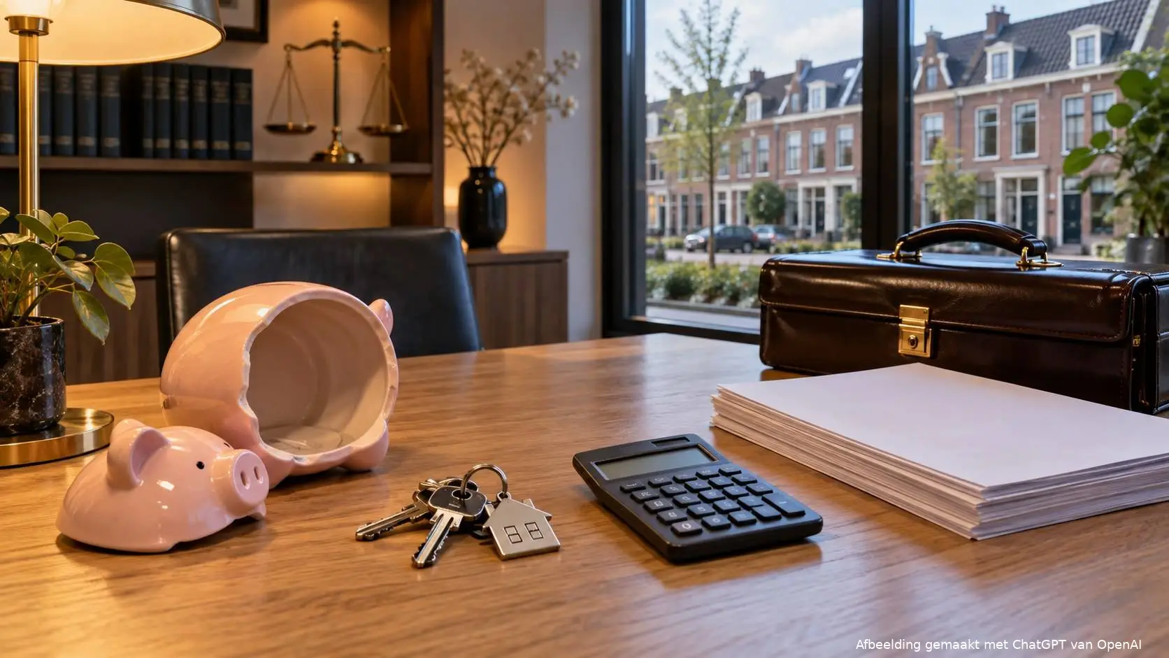 Sleutelbos, rekenmachine en een leeg spaarvarken op een notaristafel: Eerenberg verkent een uniforme overdrachtsbelasting die starters 11.200 euro kost