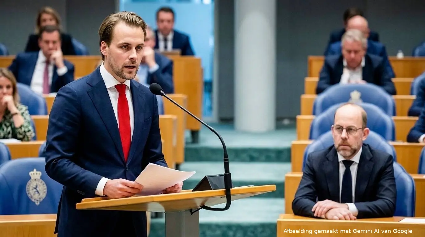 FVD-Kamerlid Tom Russcher bij de interruptiemicrofoon tegenover CDA-asielminister Bart van den Brink in Vak K