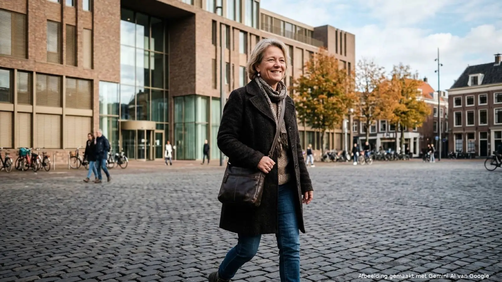 Opgeluchte Nederlandse vrouw buiten na de uitspraak van de rechtbank over haar WIA-voorschot