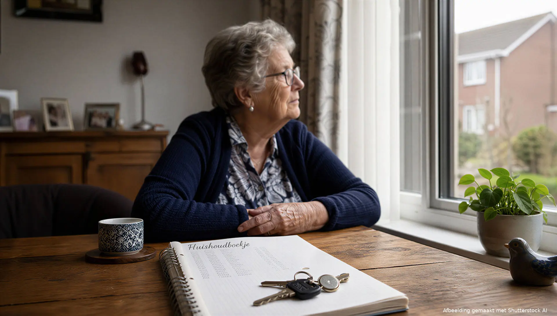 Huissleutels en huishoudboekje in de woning van een oudere vrouw.