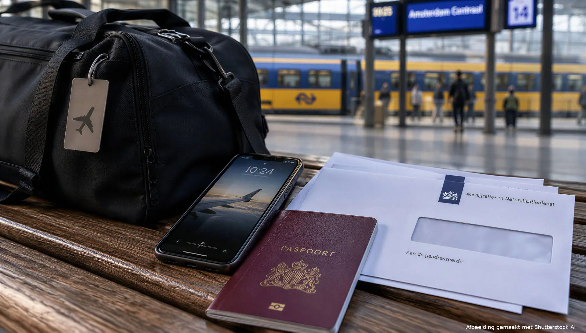 Reisbenodigdheden en correspondentie op een Nederlands station.