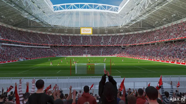 Nadat de Ajax-fan een stoel heeft geselecteerd, wordt het zicht in het stadion vanaf dat stoelnummer getoond.