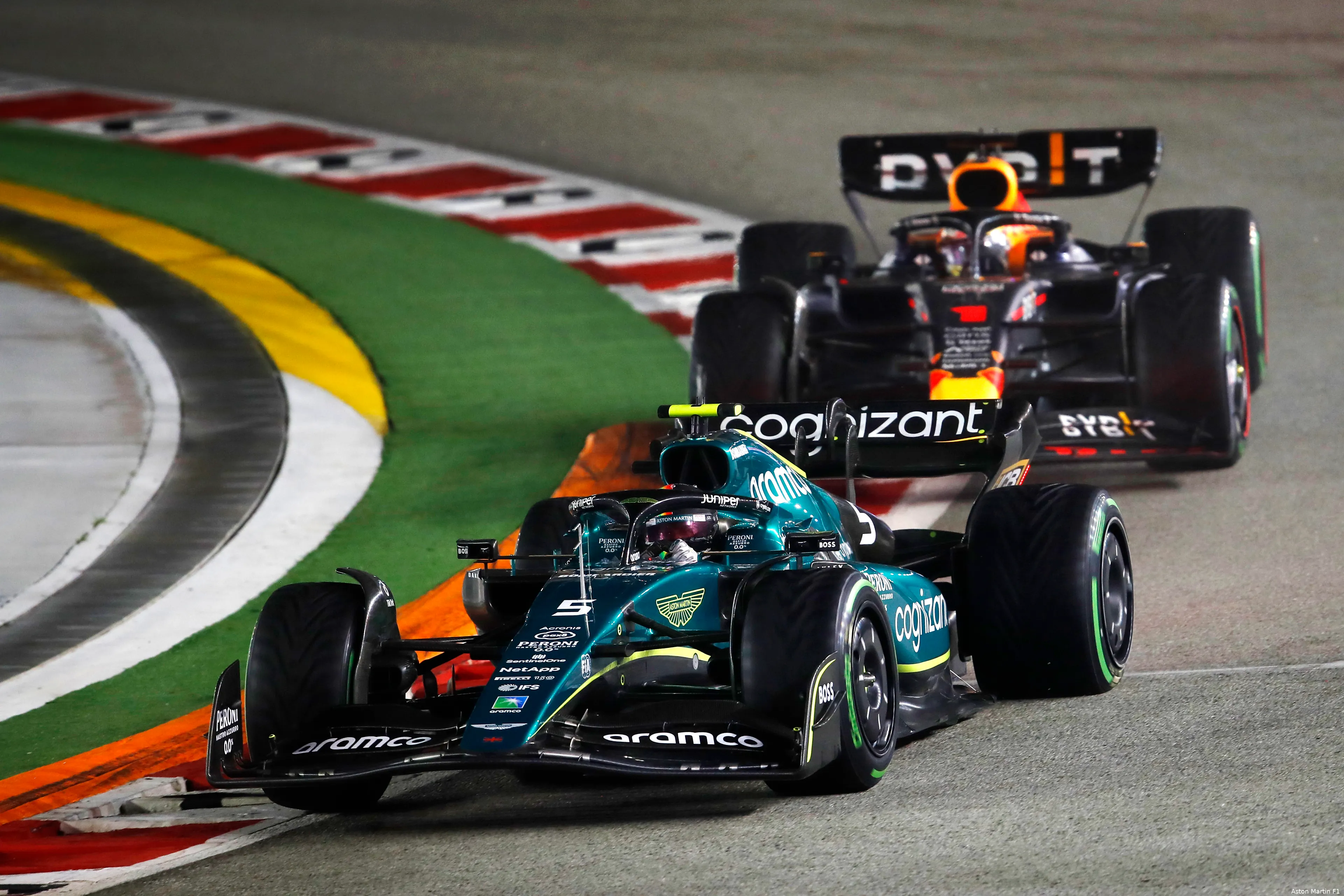 Sebastian Vettel Max Verstappen AMR22 RB18 Aston Martin Red Bull Racing F1 GP Singapore 2022