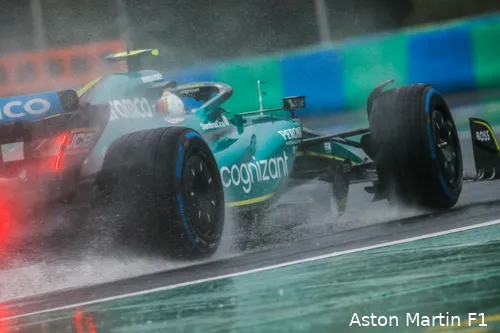 De baan was tijdens de VT3 van de Grand Prix van Hongarije 2022 kletsnat.