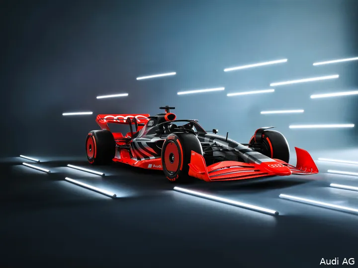 Het eerste ontwerp van de F1-bolide van Audi, die in augustus 2022 aan de wereld werd onthuld.